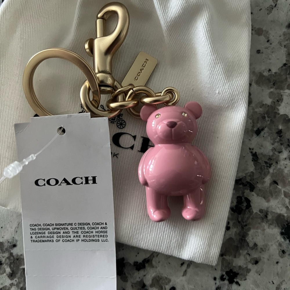 Coach Pink Bear Charm with Gold Clasp NWT